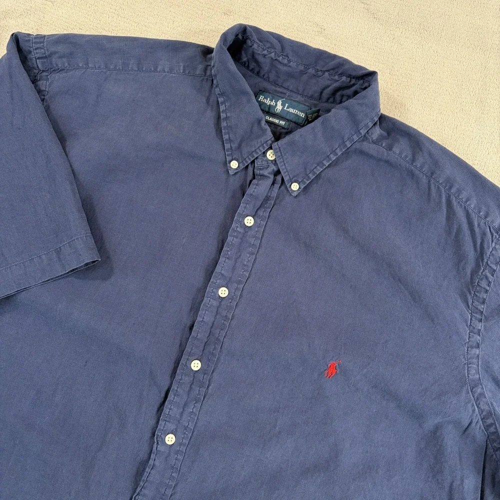 Polo Ralph Lauren Classic Fit Oxford Shirt in Navy Linen Blend Men 3XLT Tall